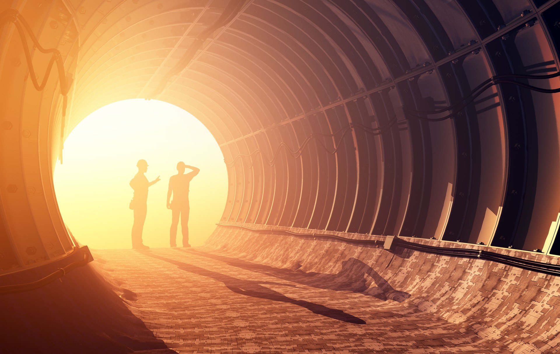 Workers in mine, 3d render